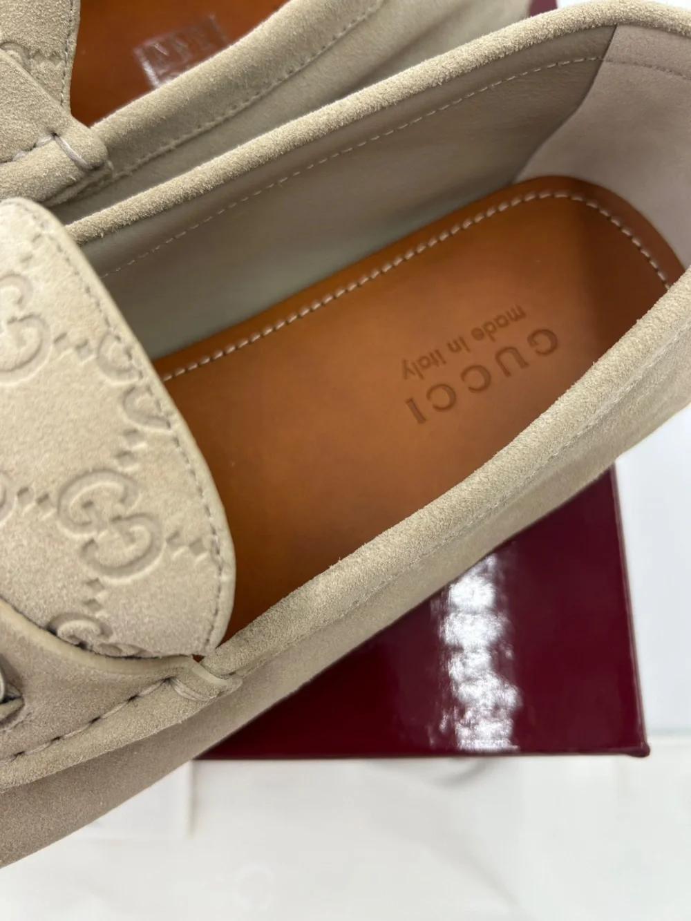 Men’s Gucci Byorn GG Suede Driver Loafers. Size 12.5 fits 13. Made in Italy.